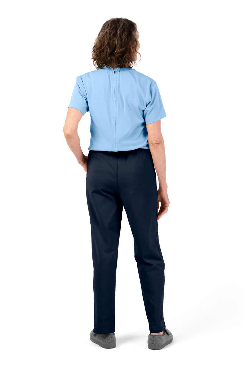 Women's Short Sleeve Jumpsuit by Buck & Buck in Blue Top/Navy Pants, and available in different sizes. This one-piece garments item is part of our one-pieces collection.