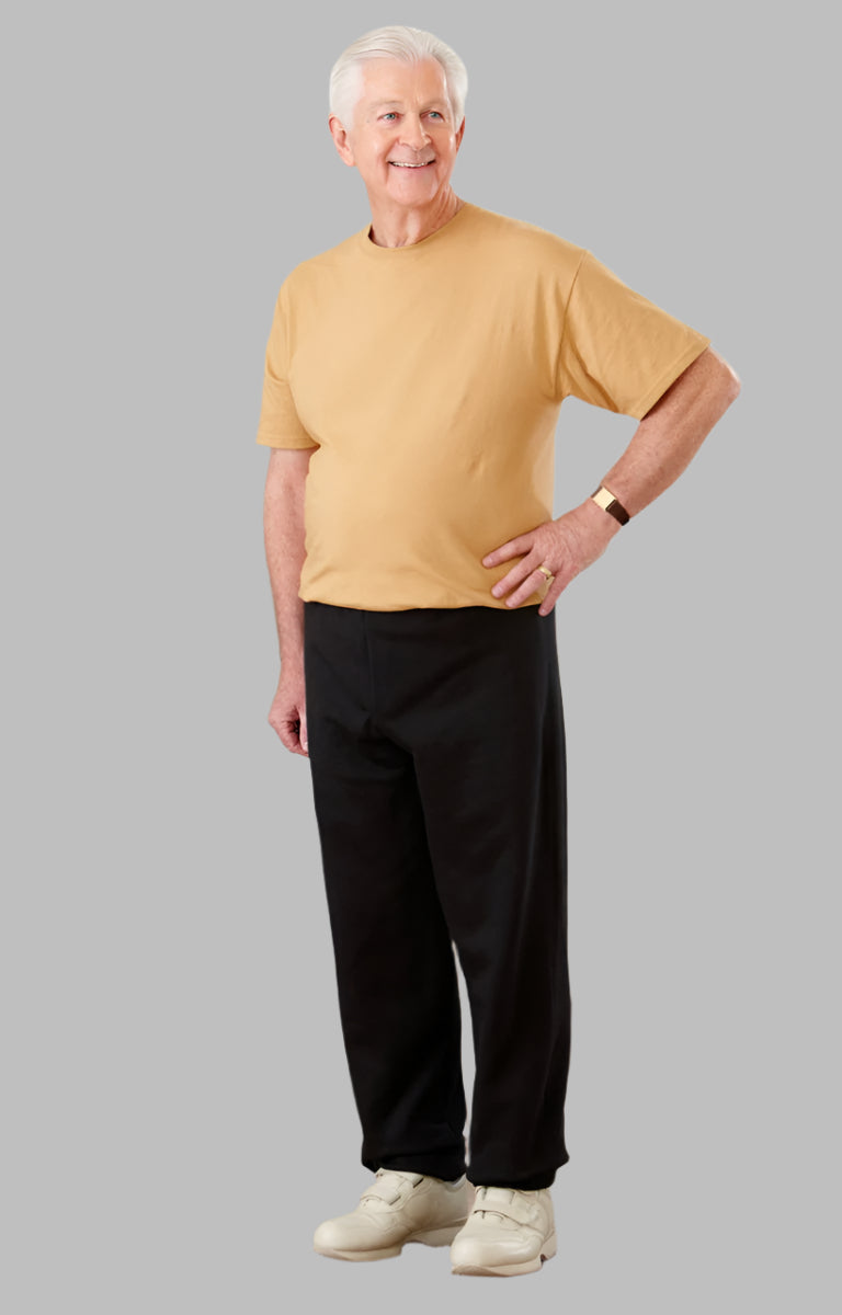 Men's Short Sleeve Basic T-Top Jumpsuit by Buck & Buck in Tan/Beige Top/Black Pants, and available in different sizes. This one-piece garments item is part of our one-pieces collection.