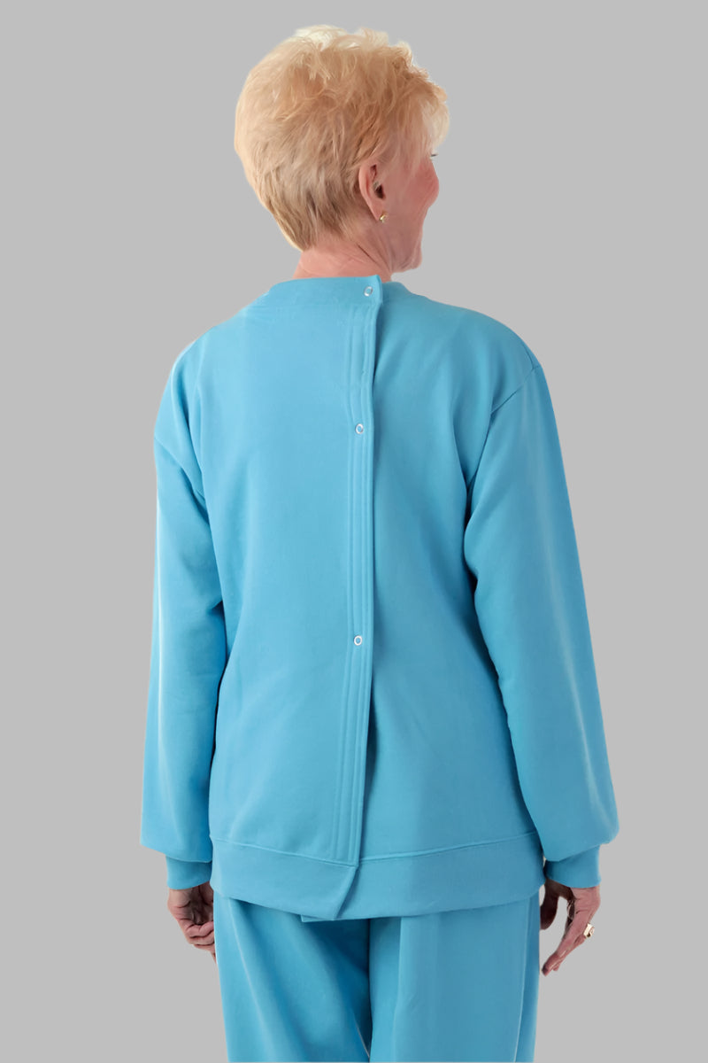 Women's Basic Wrap Back Sweat Top by Buck & Buck in Turquoise, and available in different sizes. This tops item is part of our sweatshirts collection.