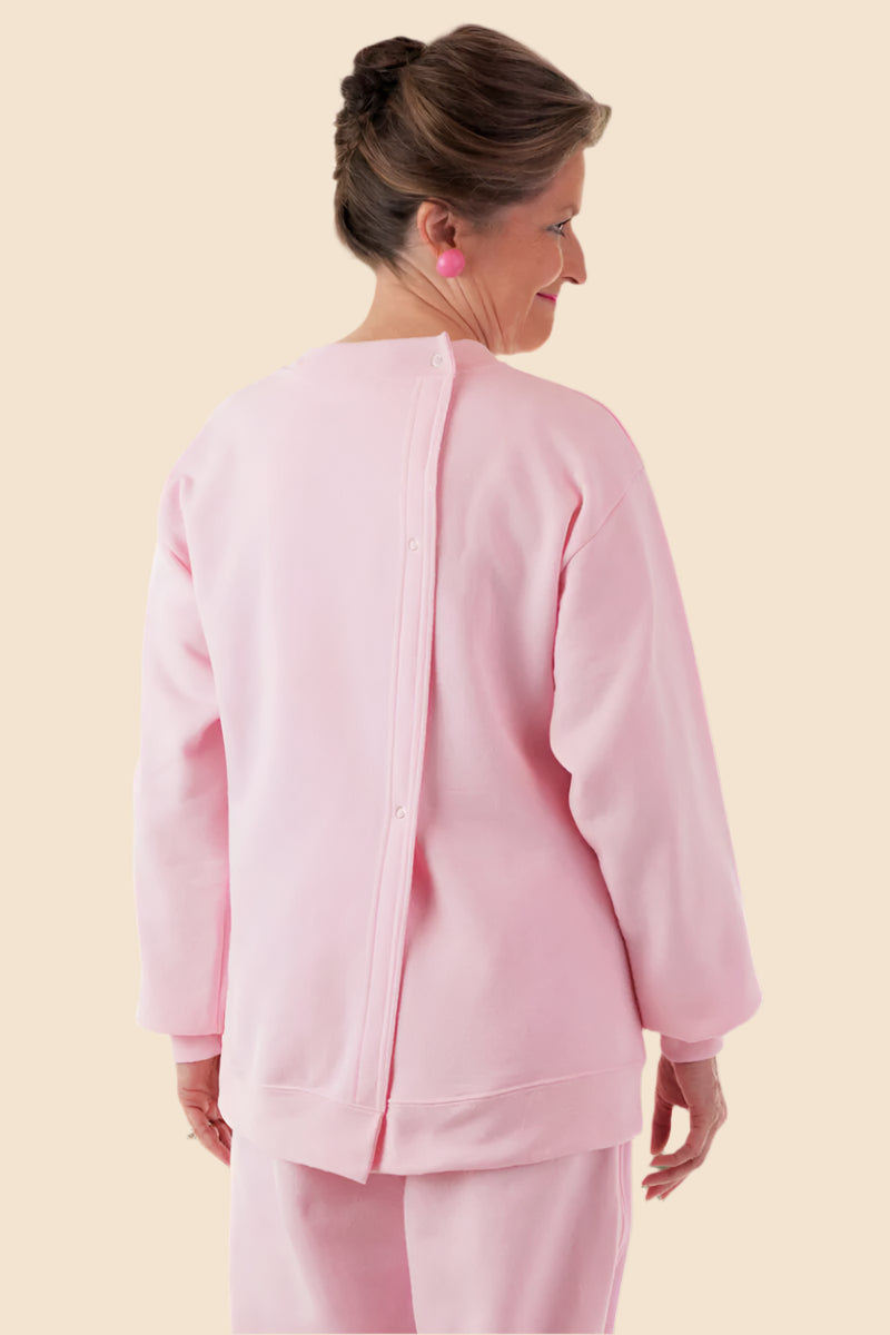 Women's Basic Wrap Back Sweat Top by Buck & Buck in Pink, and available in different sizes. This tops item is part of our sweatshirts collection.