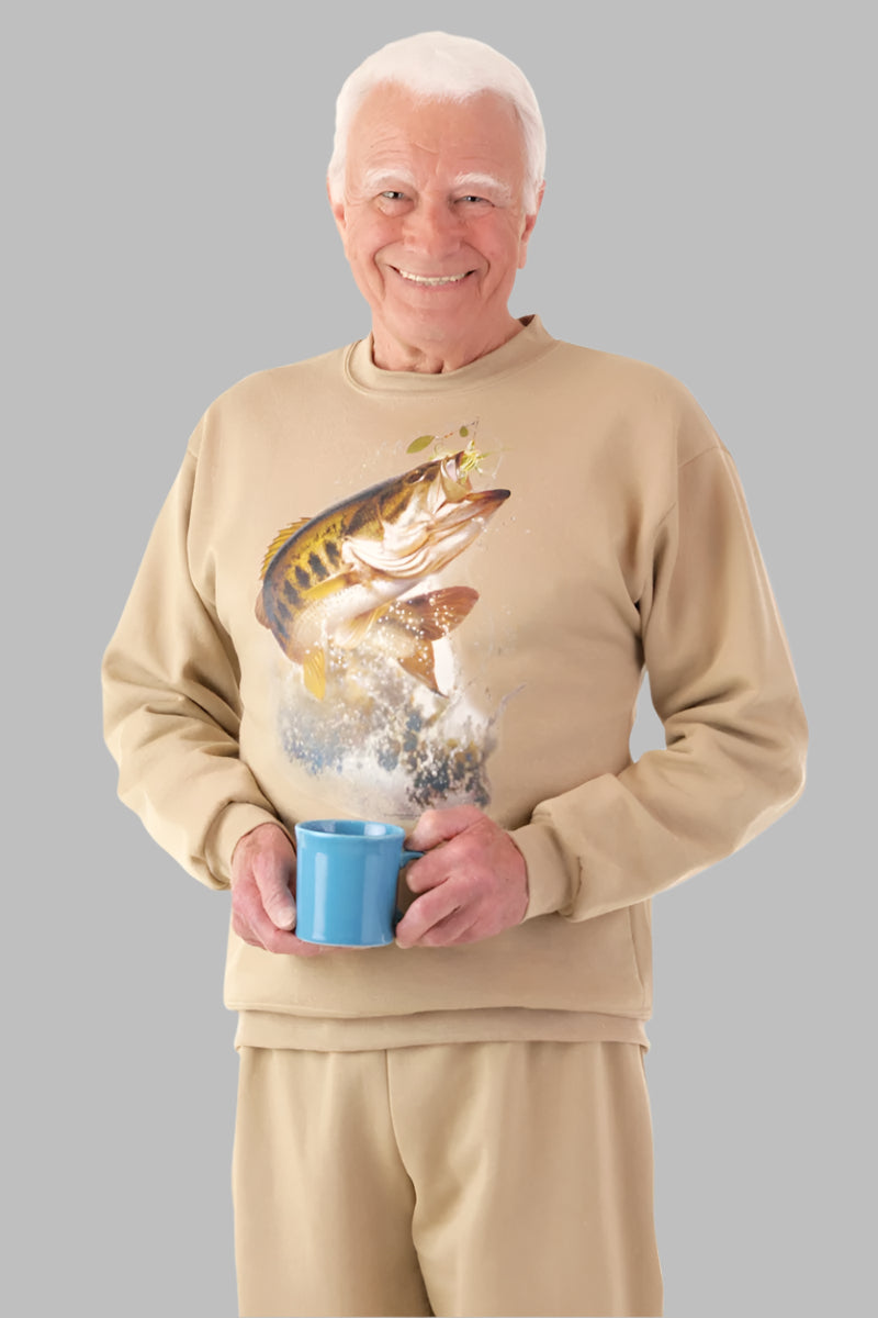 Men's Printed Snap Back Sweat Top by Buck & Buck in Gray, and available in different sizes. This tops item is part of our sweatshirts collection.