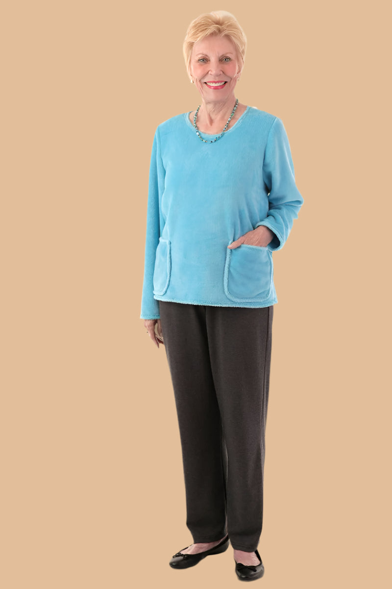 Pocketed So-Soft Wrap Back Top for women by Buck & Buck in Turquoise, and available in different sizes. This tops item is part of our tunics collection.