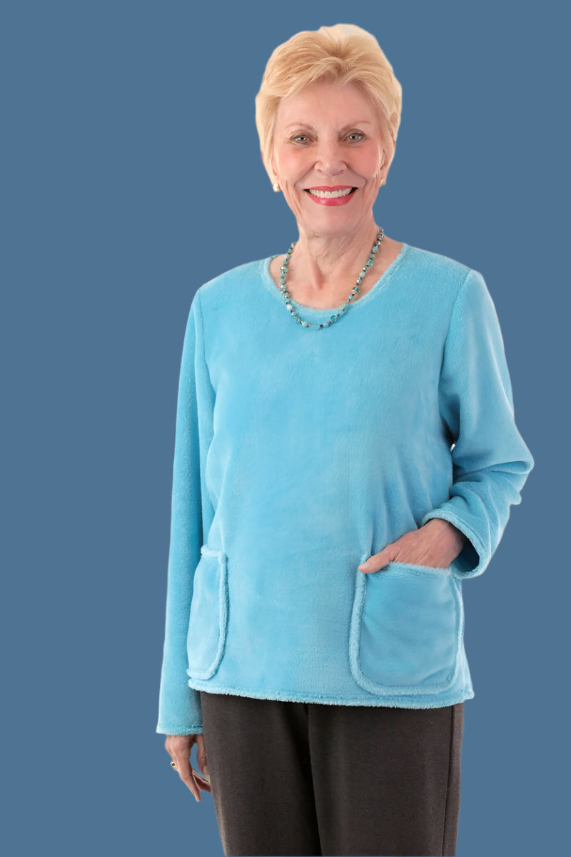 Pocketed So-Soft Wrap Back Top for women by Buck & Buck in Navy, and available in different sizes. This tops item is part of our tunics collection.