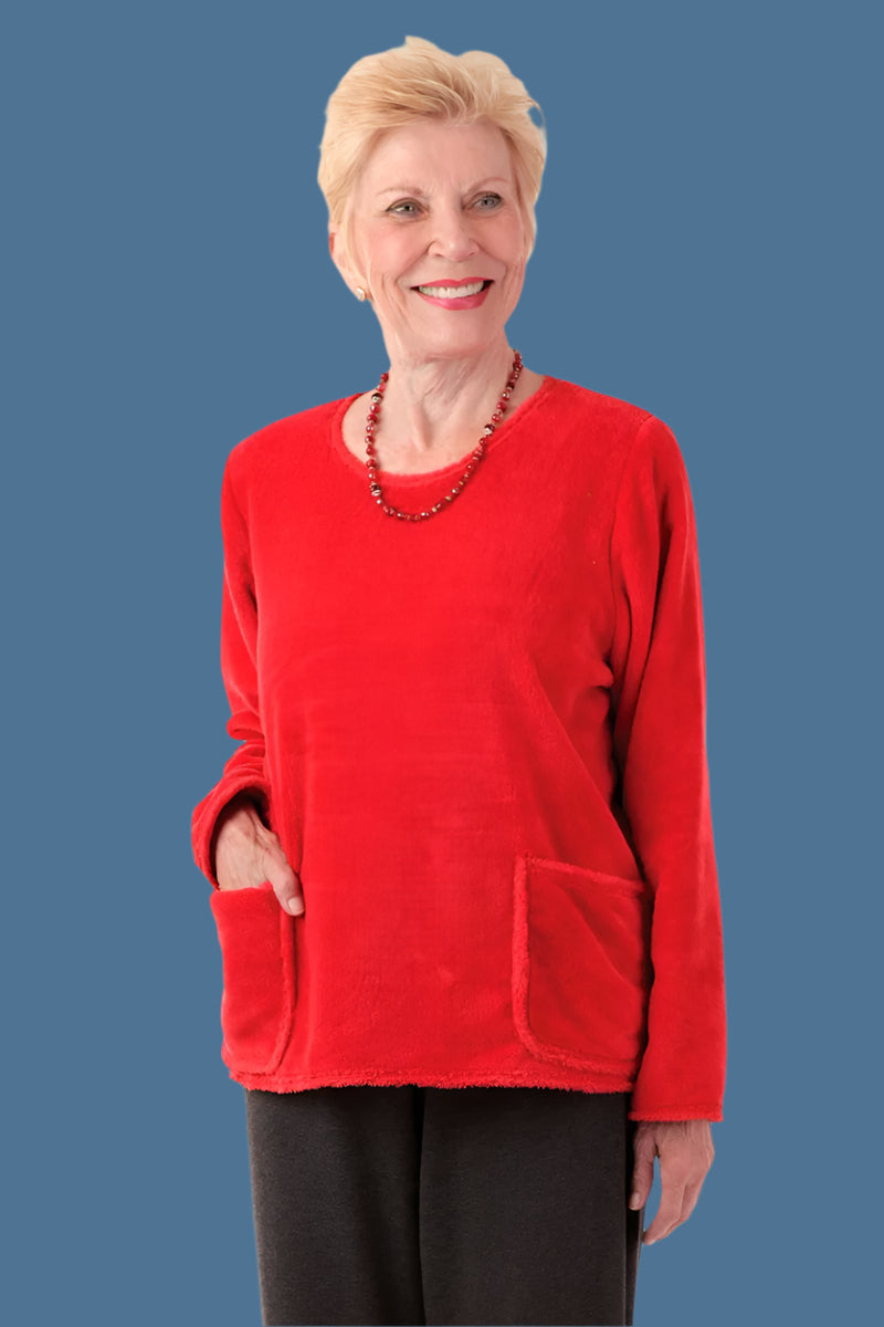 Pocketed So-Soft Wrap Back Top for women by Buck & Buck in Red, and available in different sizes. This tops item is part of our tunics collection.