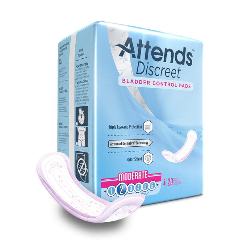 Attends Discreet Bladder Control Pads for women by LL Medico, and available only in a one-size option. This undergarments item is part of our incontinence pads collection.