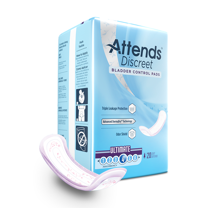 Attends Discreet Bladder Control Pads for women by LL Medico, and available only in a one-size option. This undergarments item is part of our incontinence pads collection.