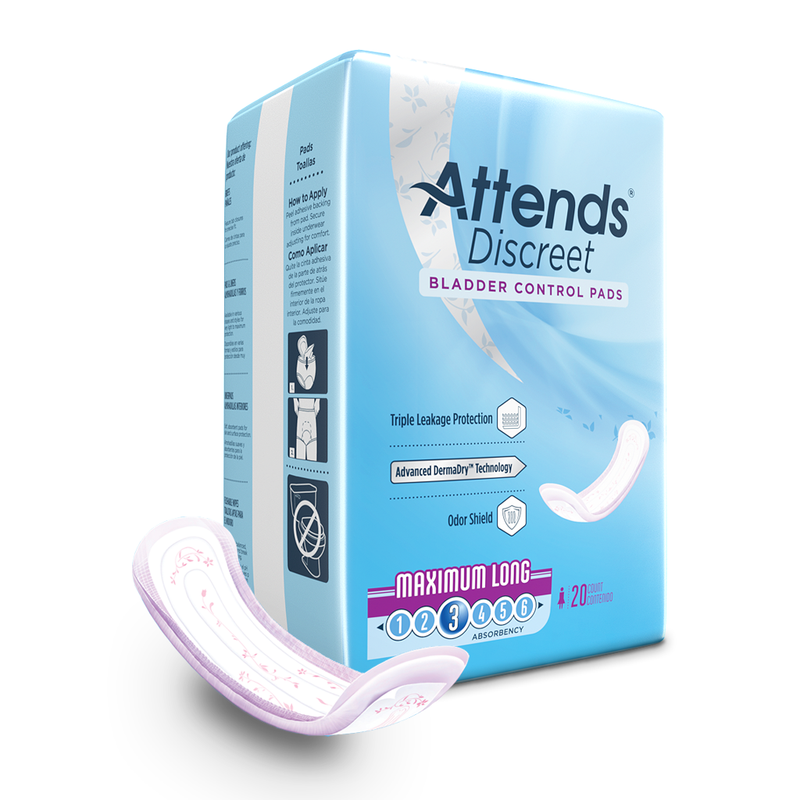 Attends Discreet Bladder Control Pads for women by LL Medico, and available only in a one-size option. This undergarments item is part of our incontinence pads collection.