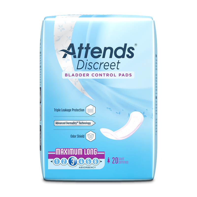 Attends Discreet Bladder Control Pads for women by LL Medico, and available only in a one-size option. This undergarments item is part of our incontinence pads collection.