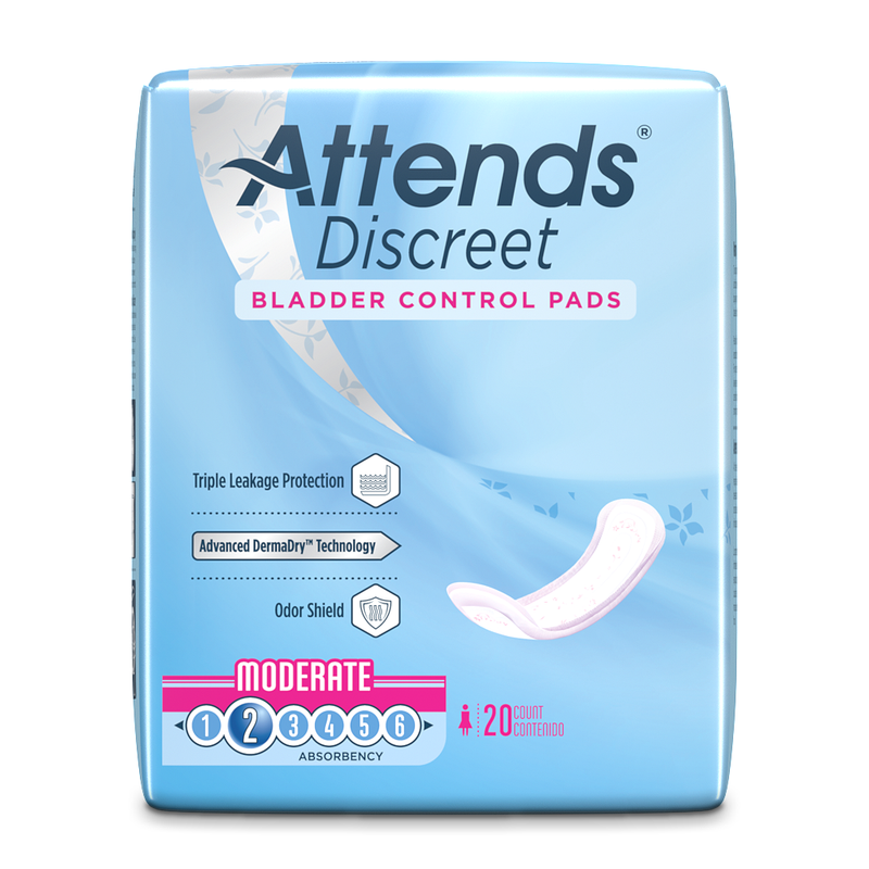Attends Discreet Bladder Control Pads for women by LL Medico, and available only in a one-size option. This undergarments item is part of our incontinence pads collection.