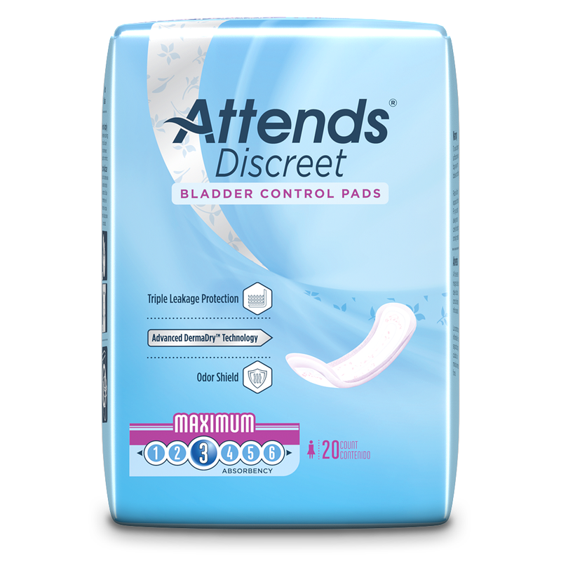 Attends Discreet Bladder Control Pads for women by LL Medico, and available only in a one-size option. This undergarments item is part of our incontinence pads collection.