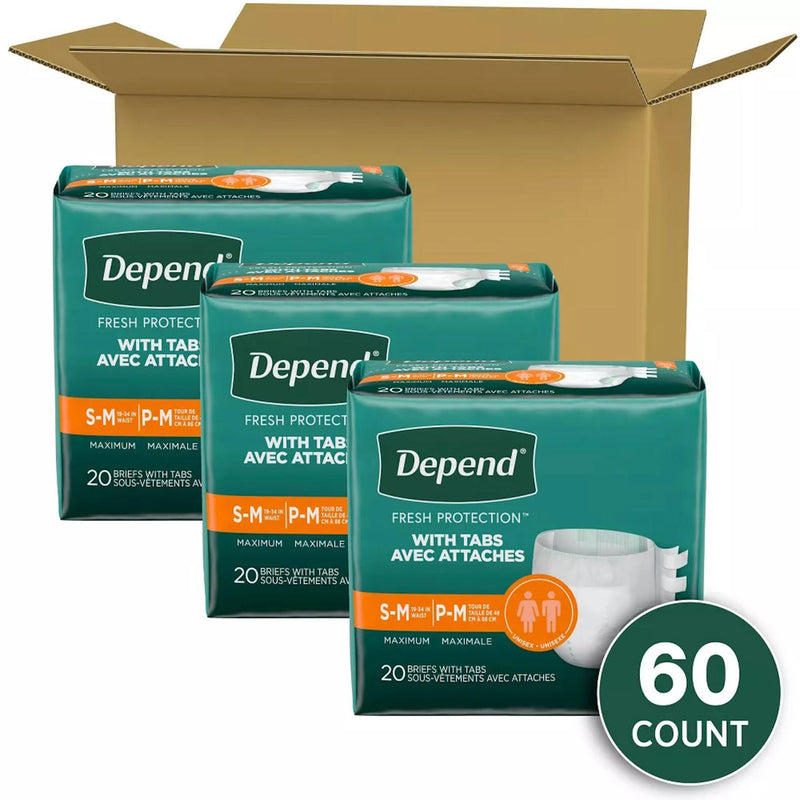 Depend Maximum Protection Briefs with Tabs by LL Medico, and available only in a one-size option. This undergarments item is part of our adult diapers collection.