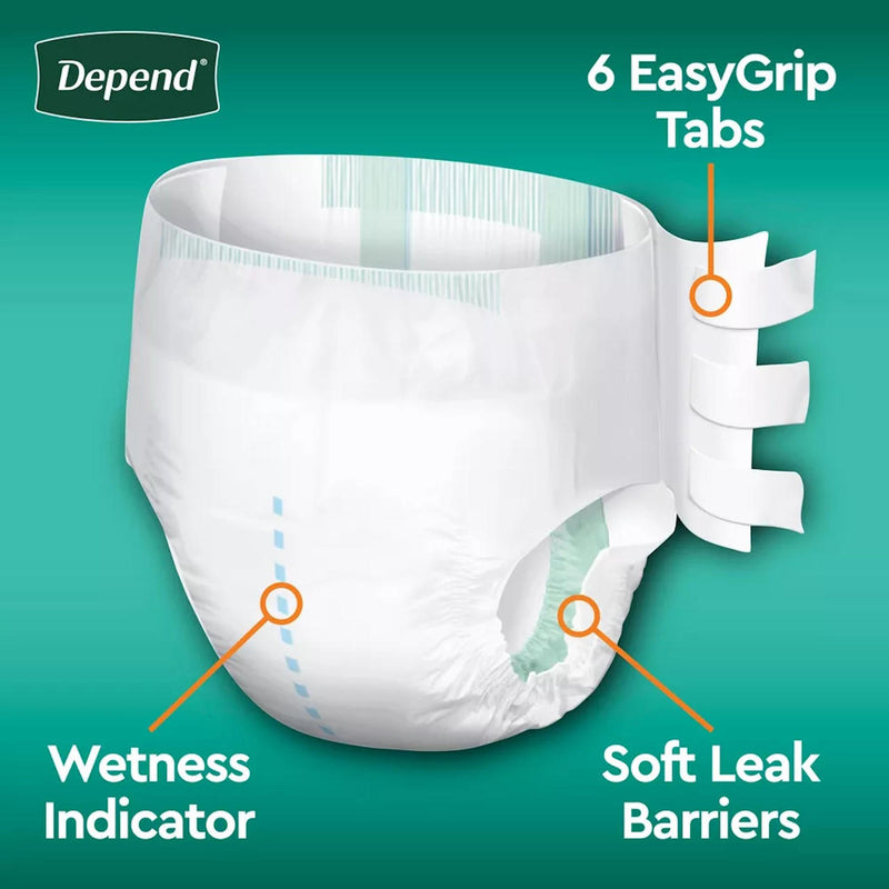 Depend Maximum Protection Briefs with Tabs by LL Medico, and available only in a one-size option. This undergarments item is part of our adult diapers collection.