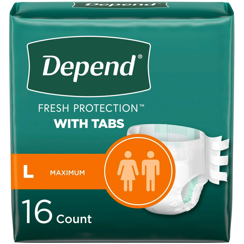 Depend Maximum Protection Briefs with Tabs by LL Medico, and available only in a one-size option. This undergarments item is part of our adult diapers collection.
