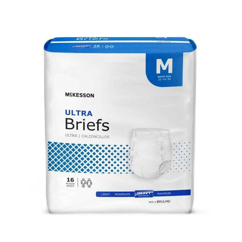 McKesson Ultra Adult Briefs by LL Medico, and available only in a one-size option. This undergarments item is part of our adult diapers collection.