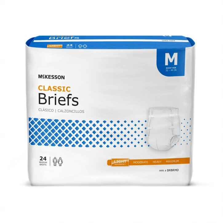 McKesson Lite Adult Briefs by LL Medico, and available only in a one-size option. This undergarments item is part of our adult diapers collection.