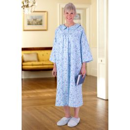 Men’s Open Back Adaptive Flannel Nightgown for Seniors Back Snap Nightgowns With Dome Closure 