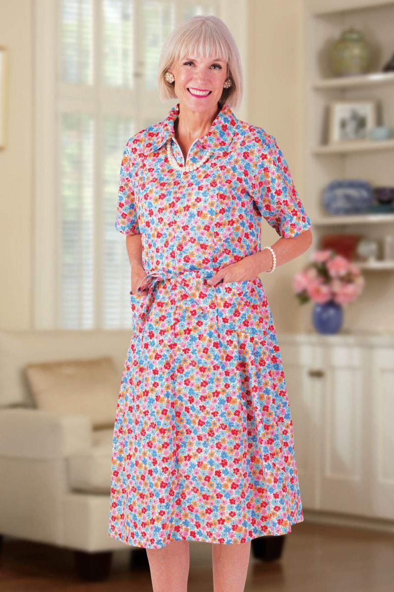 Short Sleeve Cotton/Poly House Dress Adaptive Clothing for Seniors,  Disabled & Elderly Care