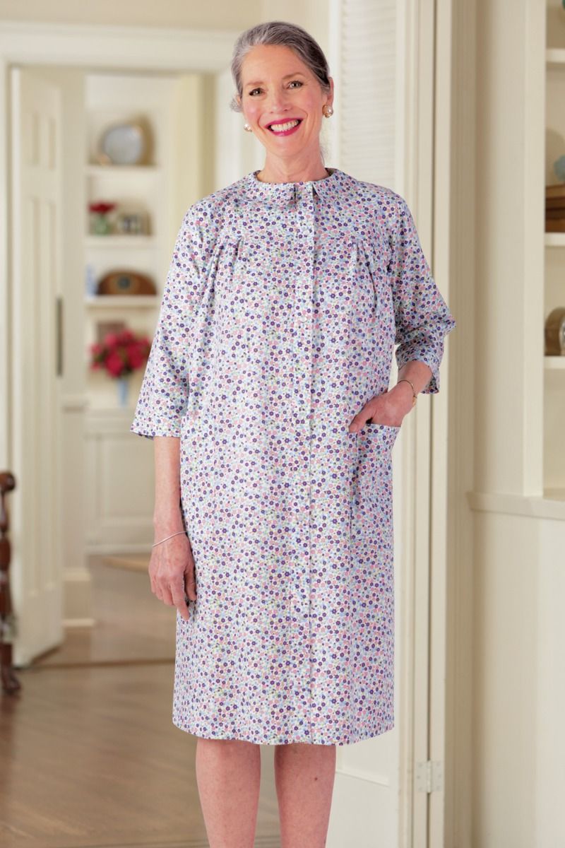 Cotton/Poly Snap Front Duster with Collar Adaptive Clothing for Seniors,  Disabled & Elderly Care
