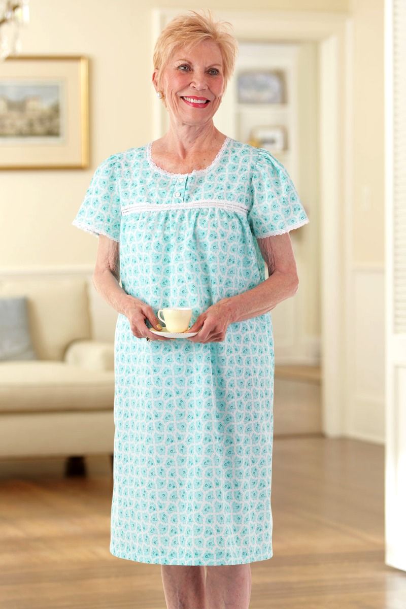 Cotton/Poly Nightgown Adaptive Clothing for Seniors, Disabled & Elderly Care