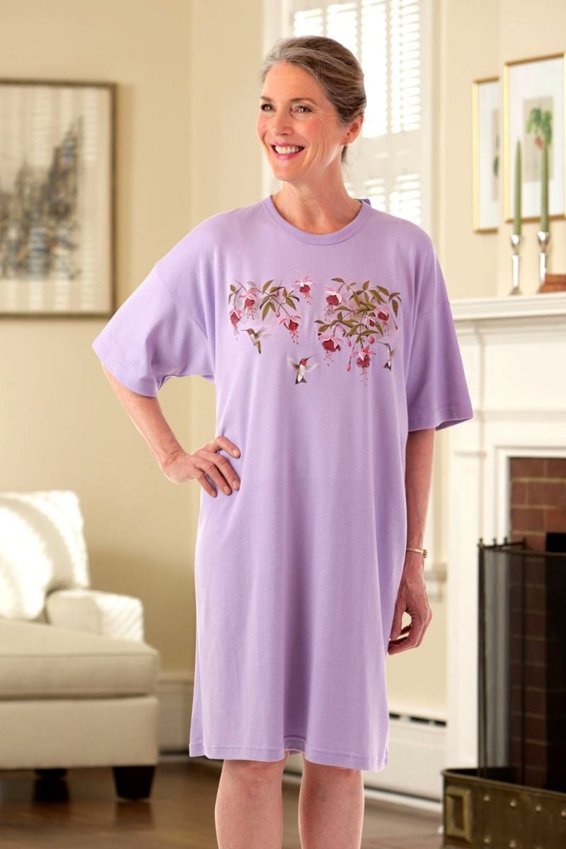 Wrap Back Printed Knit Nightshirt Adaptive Clothing for Seniors