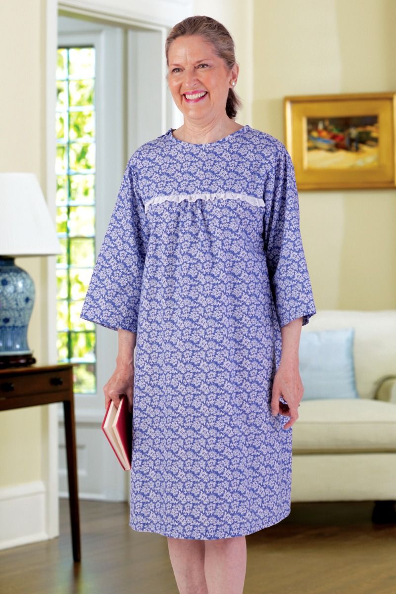 Cotton/Poly Open Back Nightgown Adaptive Clothing for Seniors