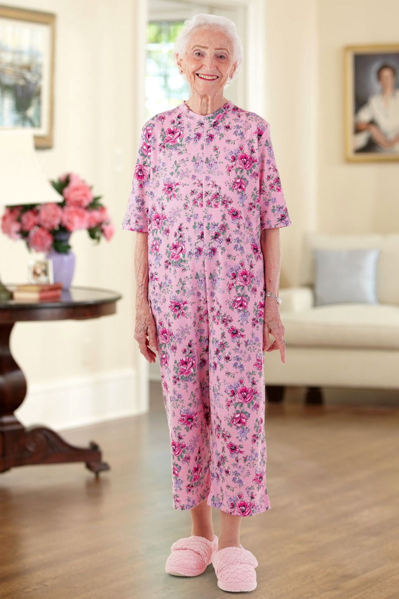 Capri Length Printed Back-Zip Sleep Suit Adaptive Clothing for Seniors ...