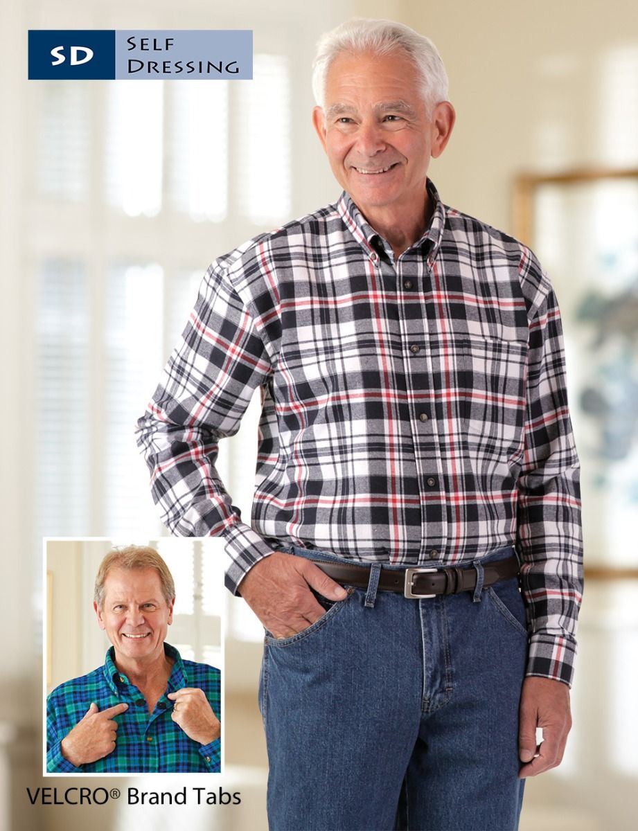 Flannel Shirt with VELCRO® Brand fasteners Adaptive Clothing for Seniors,  Disabled & Elderly Care