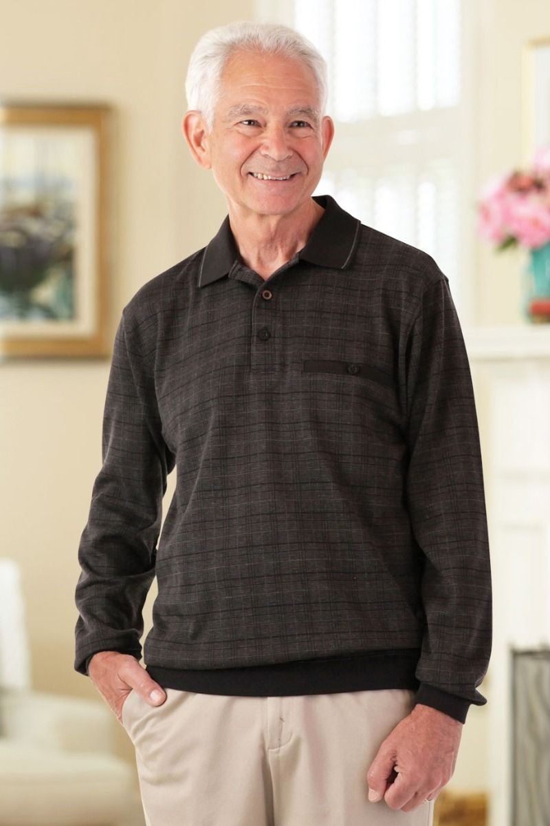 Men's Long Sleeve Banded Polo Shirt Adaptive Clothing for Seniors, Disabled  & Elderly Care