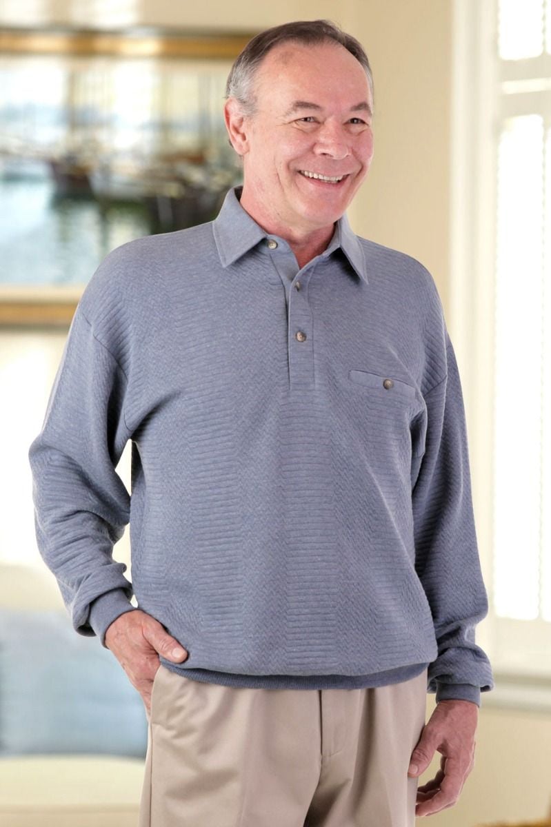 Men's Long Sleeve Banded Polo Shirt Adaptive Clothing for Seniors, Disabled  & Elderly Care
