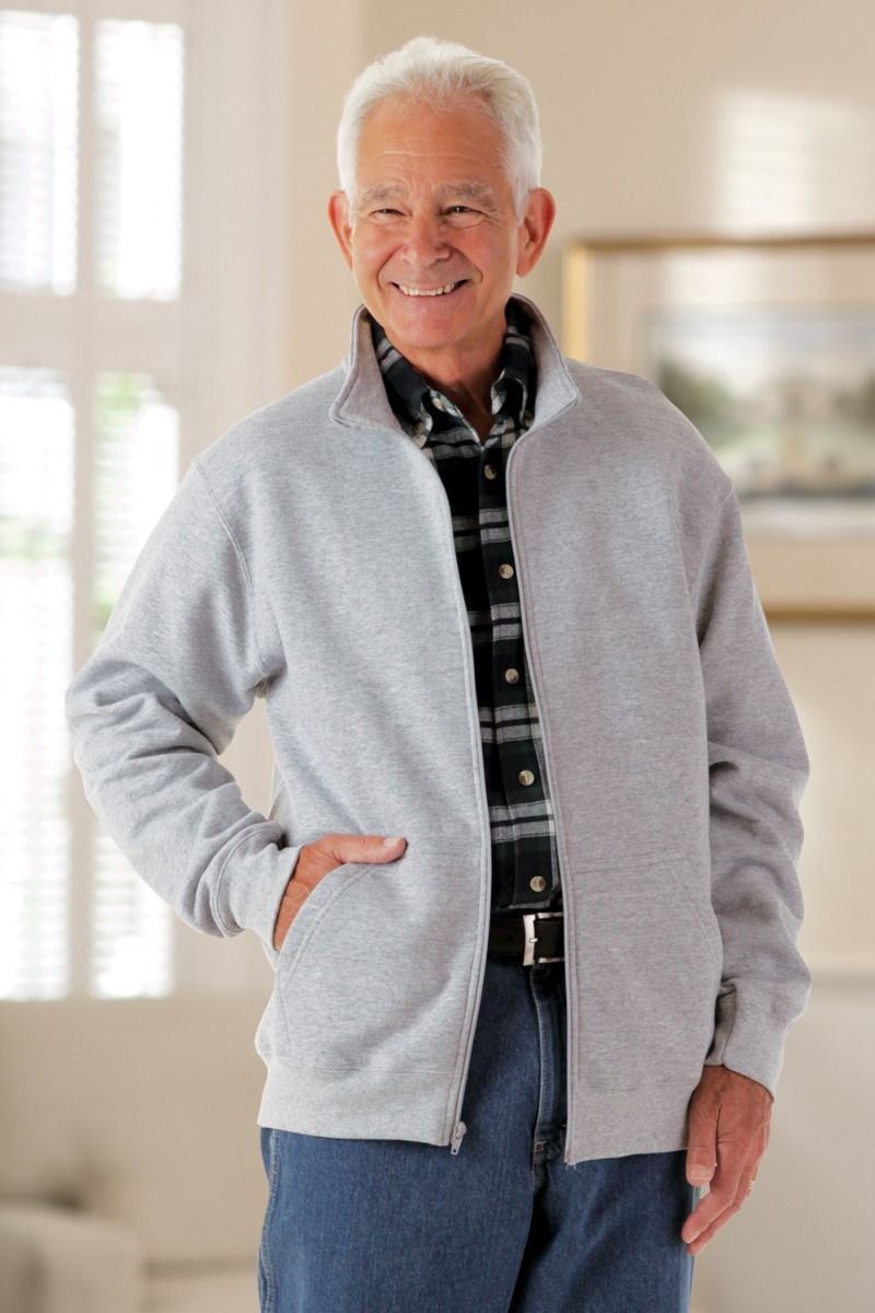 Men's Zip Front Sweat Fleece Cardigan Adaptive Clothing for Seniors,  Disabled & Elderly Care