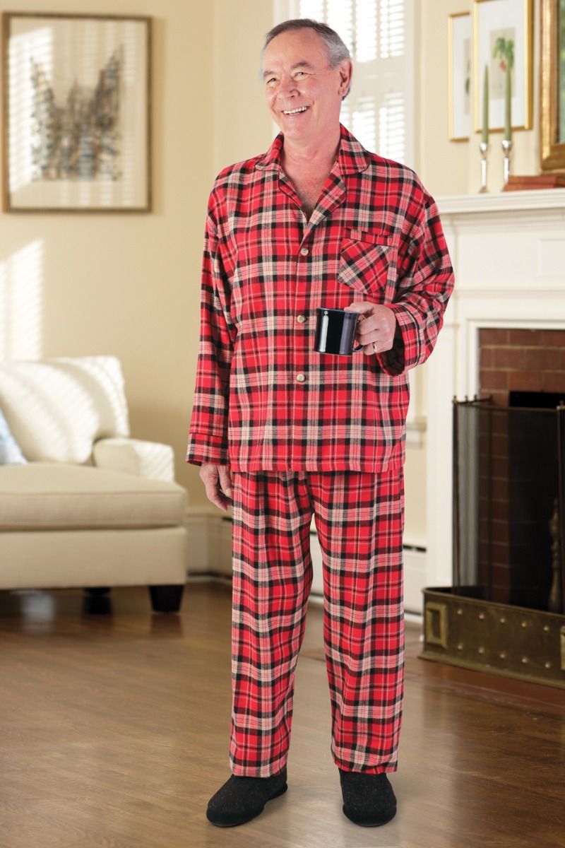 Men's Flannel Pajamas-VELCRO® Front Adaptive Clothing for Seniors