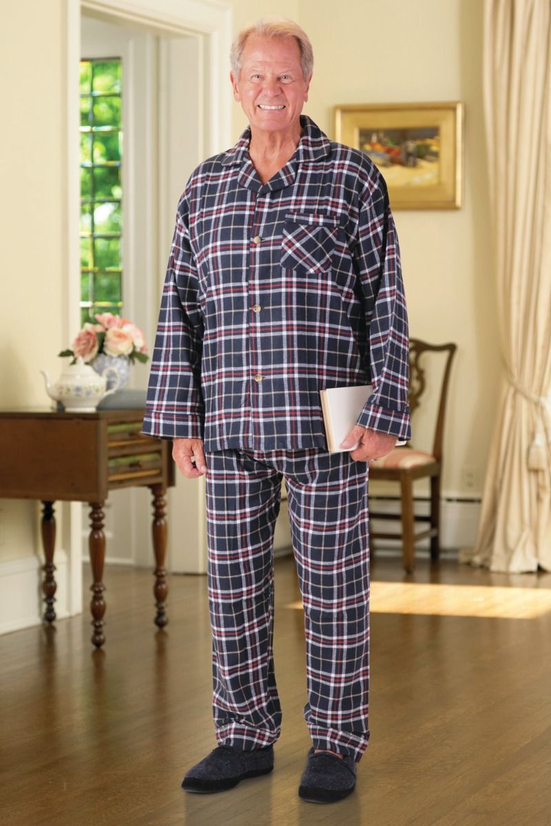 Men's Flannel Pajamas Adaptive Clothing for Seniors, Disabled