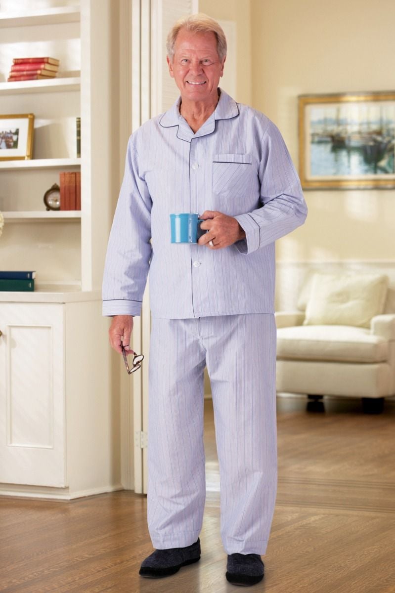 Men's Cotton/Poly Pajamas-VELCRO Brand Fastener Front