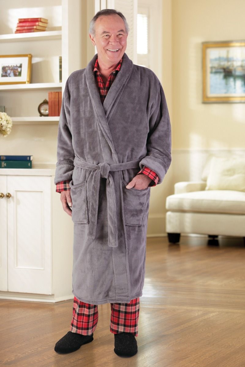Men\'s Shawl Collar Micro-fleece Robe Adaptive Clothing for Seniors,  Disabled & Elderly Care