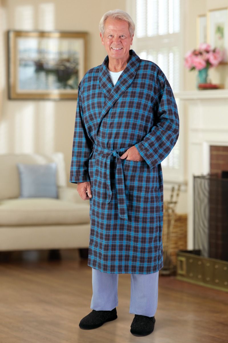 Plaid Flannel Robe Adaptive Clothing for Seniors, Disabled