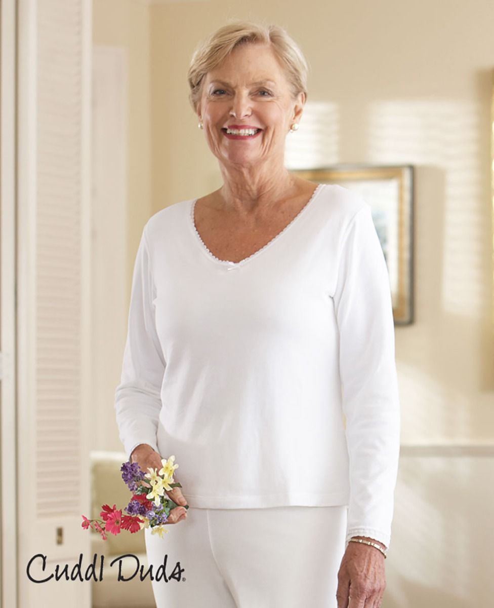Women's White Long Sleeves Cozy Cotton V Neck Blouses Lace Design