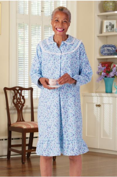 Short Flannel Gown Adaptive Clothing for Seniors, Disabled & Elderly Care