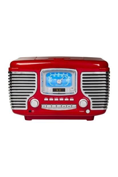 Crosley Retro AM/FM Dual Alarm Clock Radio with CD Player and Bluetooth-Red