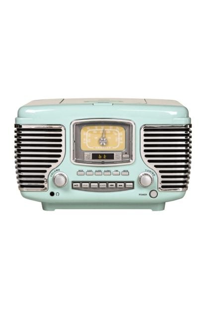 Crosley Retro AM/FM Dual Alarm Clock Radio with CD Player and Bluetooth-Aqua
