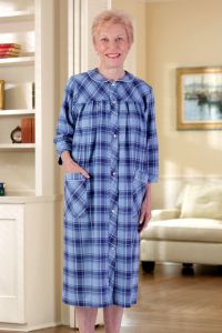 Cotton Poly Snap Front Duster No Collar Adaptive Clothing for Seniors Disabled Elderly Care