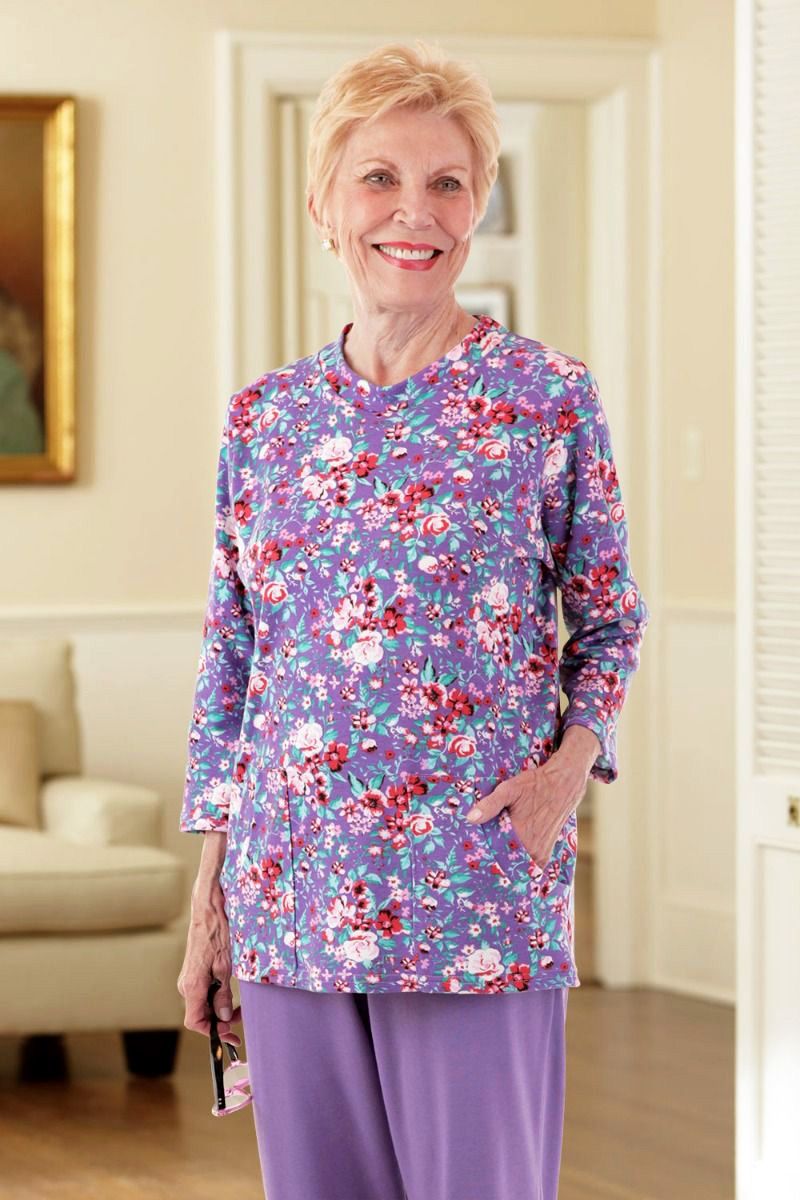 Printed Moon Pocket Wrap Back Top Adaptive Clothing Seniors, Disabled & Elderly Care