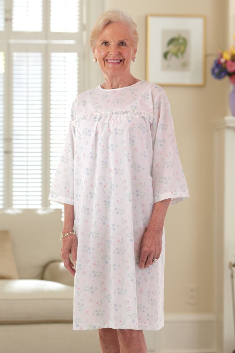 Cotton/Poly Open Back Nightgown Adaptive Clothing for Seniors, Disabled ...