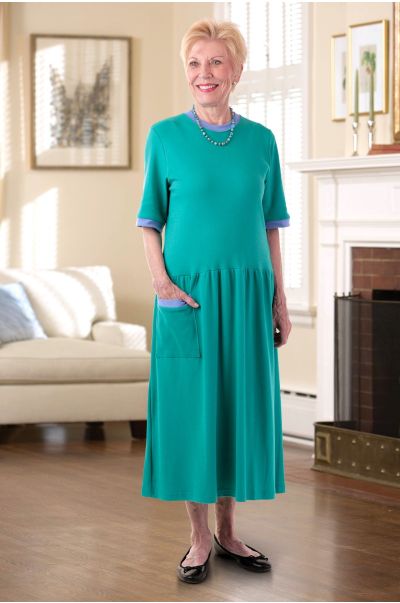 Short Sleeve Solid Knit Snap Back Dress Adaptive Clothing for Seniors ...
