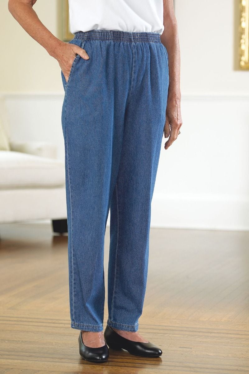 Women's Cotton Denim Pull-on Pants Adaptive Clothing for Seniors ...