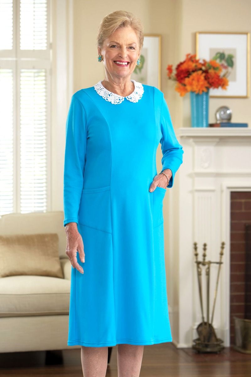 Lace Collar Knit Snap Back Dress Adaptive Clothing for Seniors ...