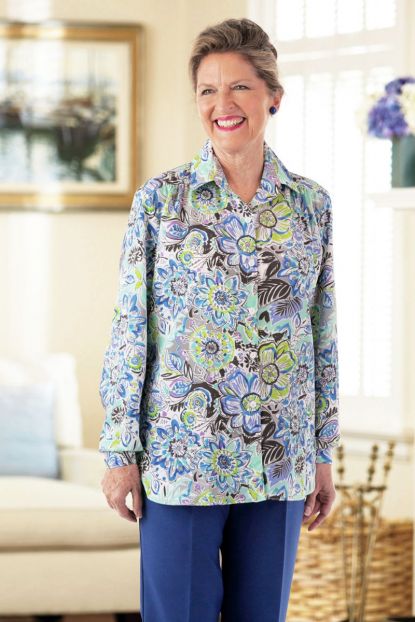 Polyester Roll Sleeve Blouse w/ VELCRO® Brand Fasteners