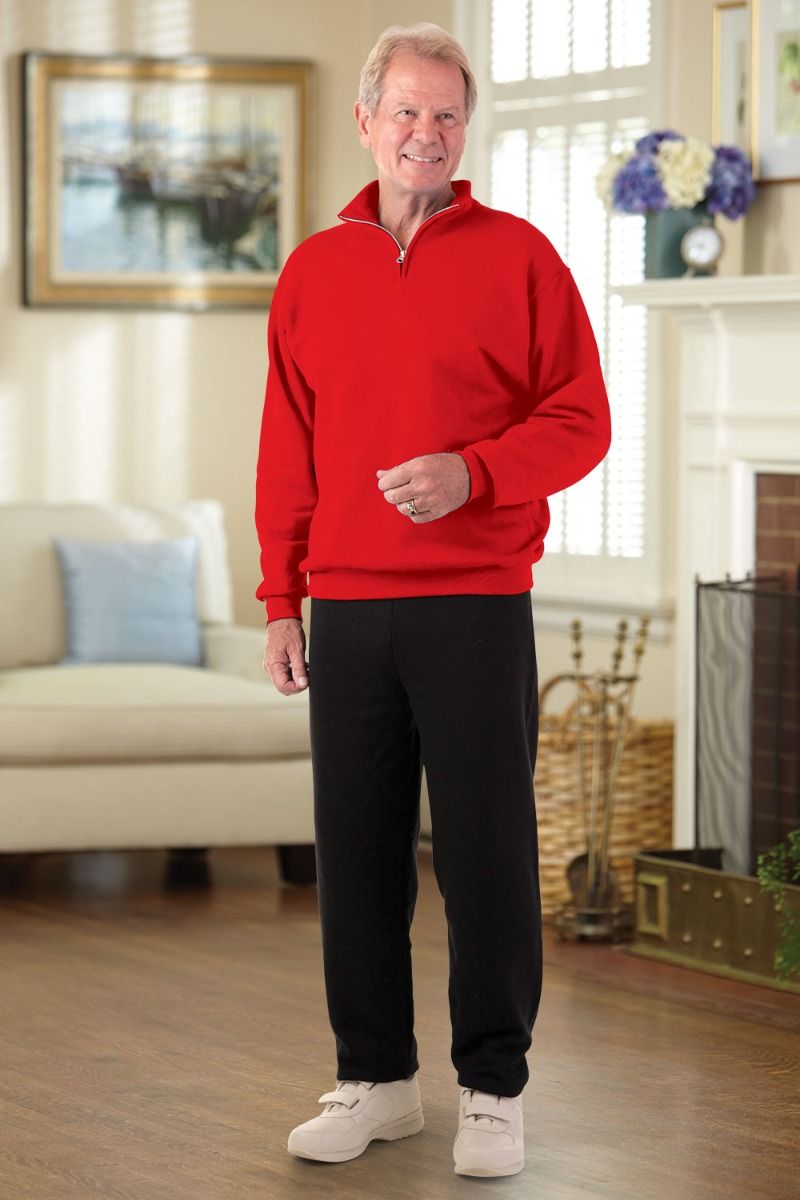 Men s Quarter Zip Sweat Set w Black Pant Adaptive Clothing for Seniors Disabled Elderly Care