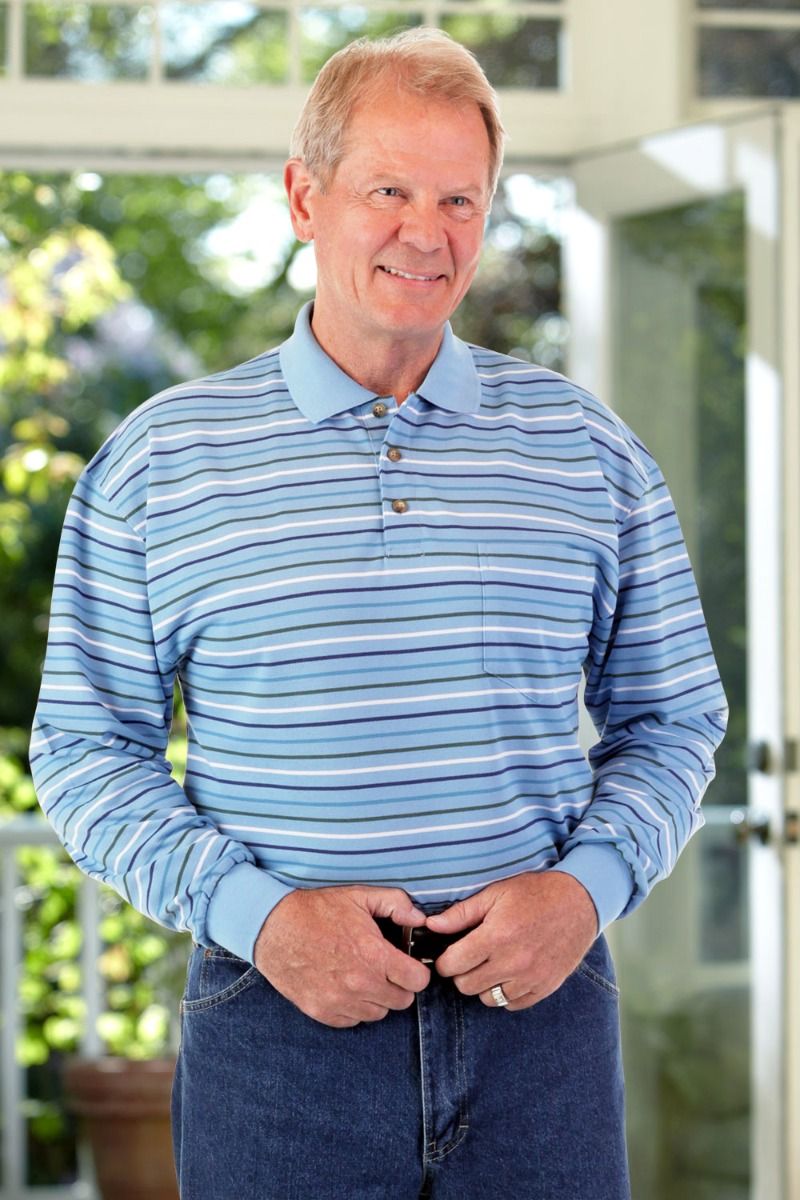 Striped long sleeve polo shirt mens on sale