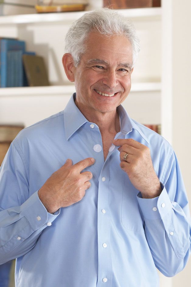 Long Sleeve Dress Shirt w VELCRO Brand Fasteners Open Collar Adaptive Clothing for Seniors Disabled Elderly Care